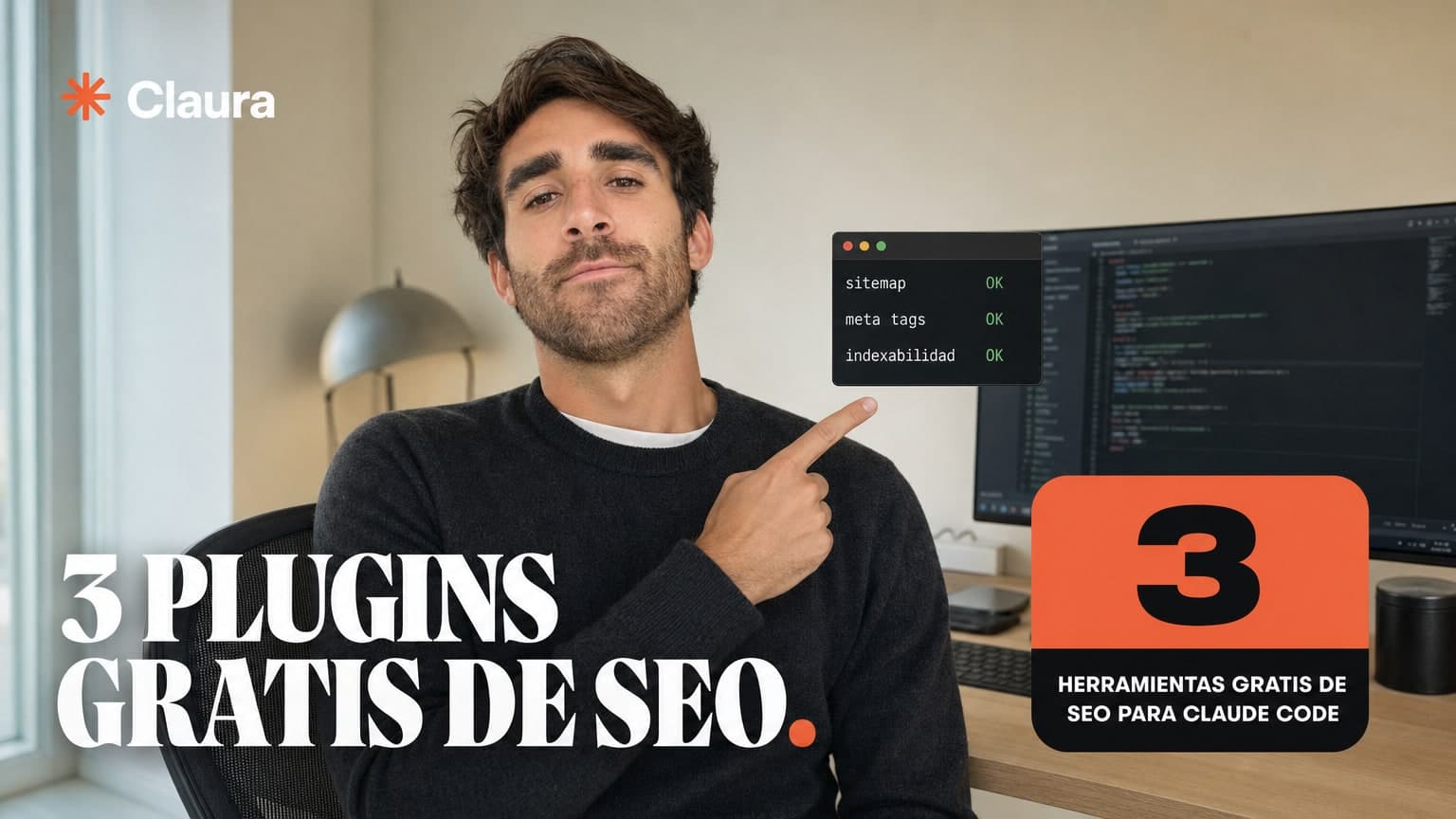 Mateo Caño señalando una terminal con tres herramientas de SEO gratis instaladas en Claude Code