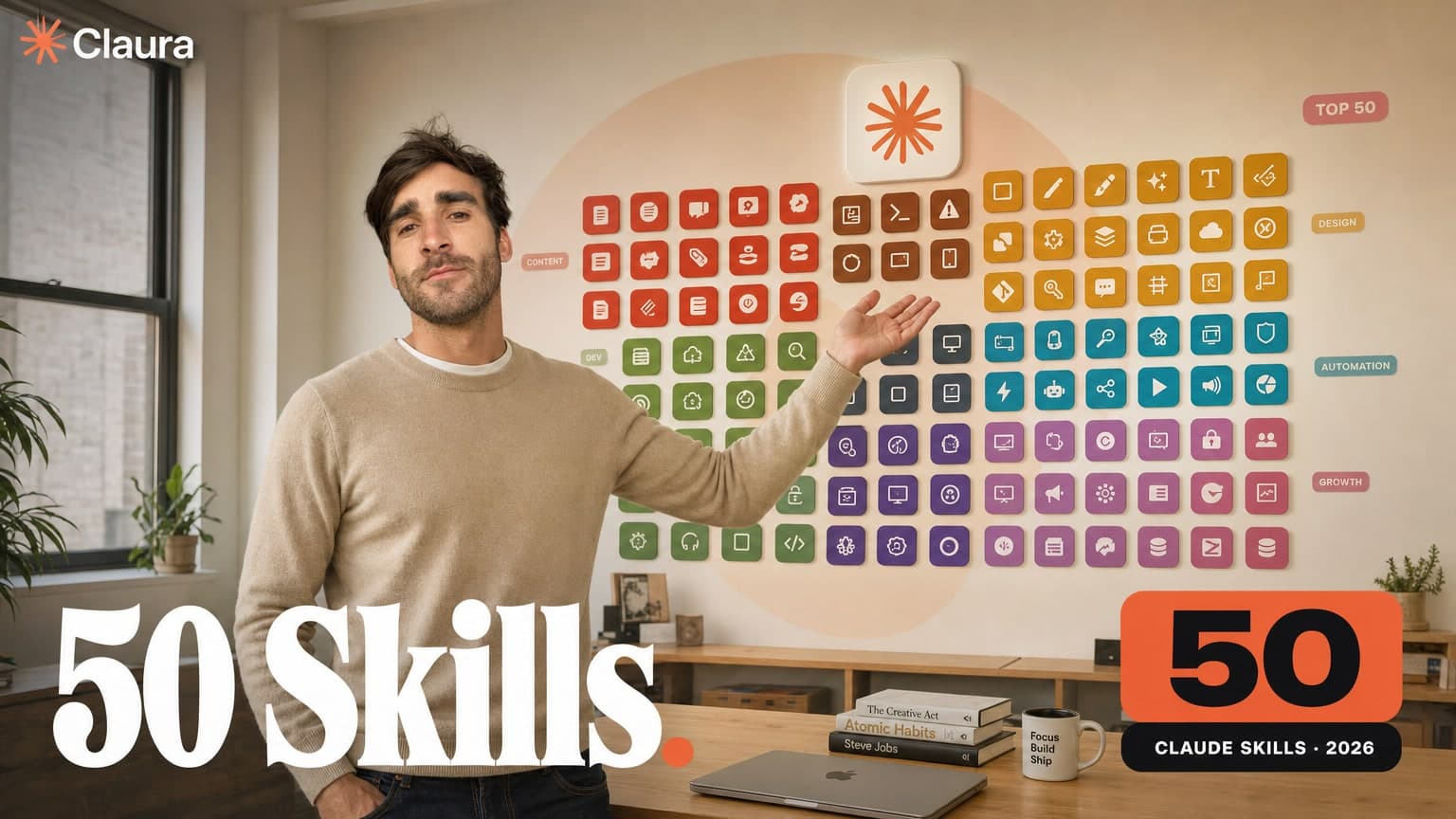 50 Claude skills reales 2026 · el stack completo por categoría